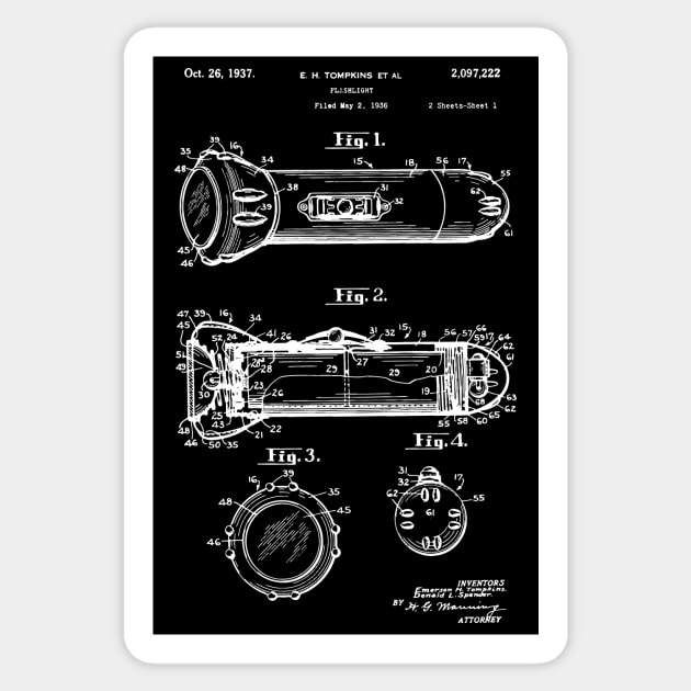 Flashlight Patent 1936 technician gift lamppost vintage retro gift Sticker by Anodyle